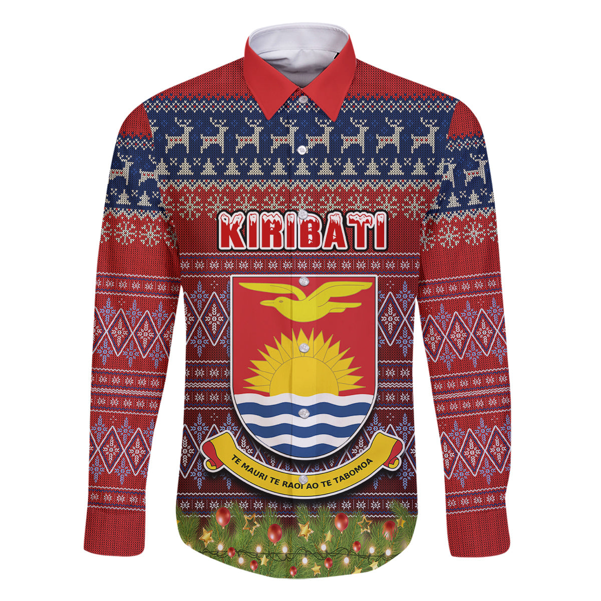 kiribati-christmas-family-matching-long-sleeve-bodycon-dress-and-hawaiian-shirt-coat-of-arms-and-map-beautiful-merry-xmas-snowflake