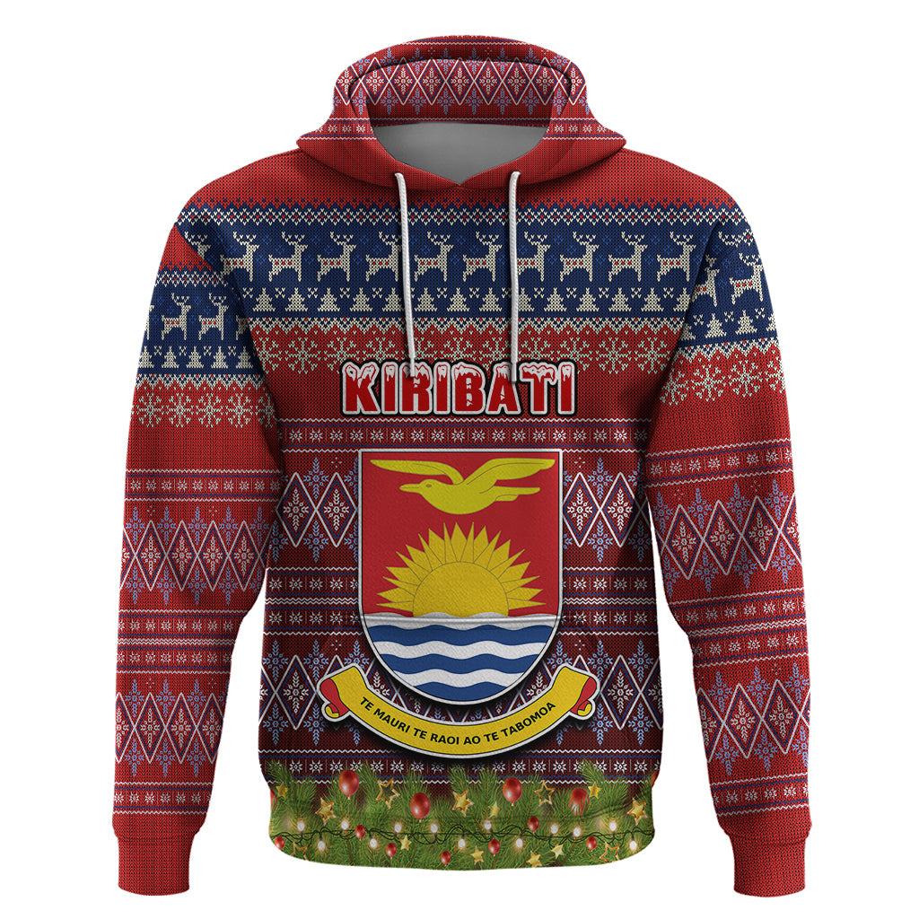 Kiribati Christmas Hoodie Coat of Arms and Map Beautiful Merry Xmas Snowflake LT03 Red - Polynesian Pride