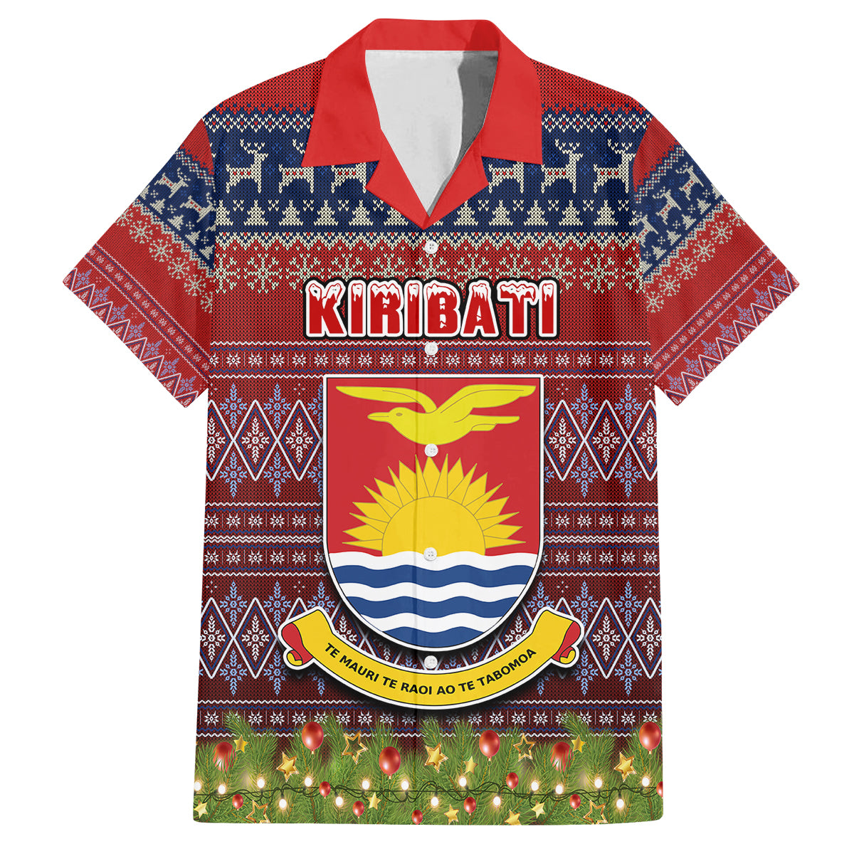 kiribati-christmas-kid-hawaiian-shirt-coat-of-arms-and-map-beautiful-merry-xmas-snowflake