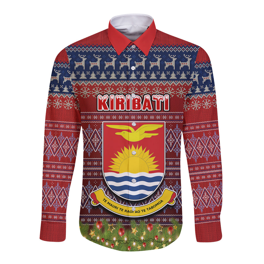 kiribati-christmas-long-sleeve-button-shirt-coat-of-arms-and-map-beautiful-merry-xmas-snowflake