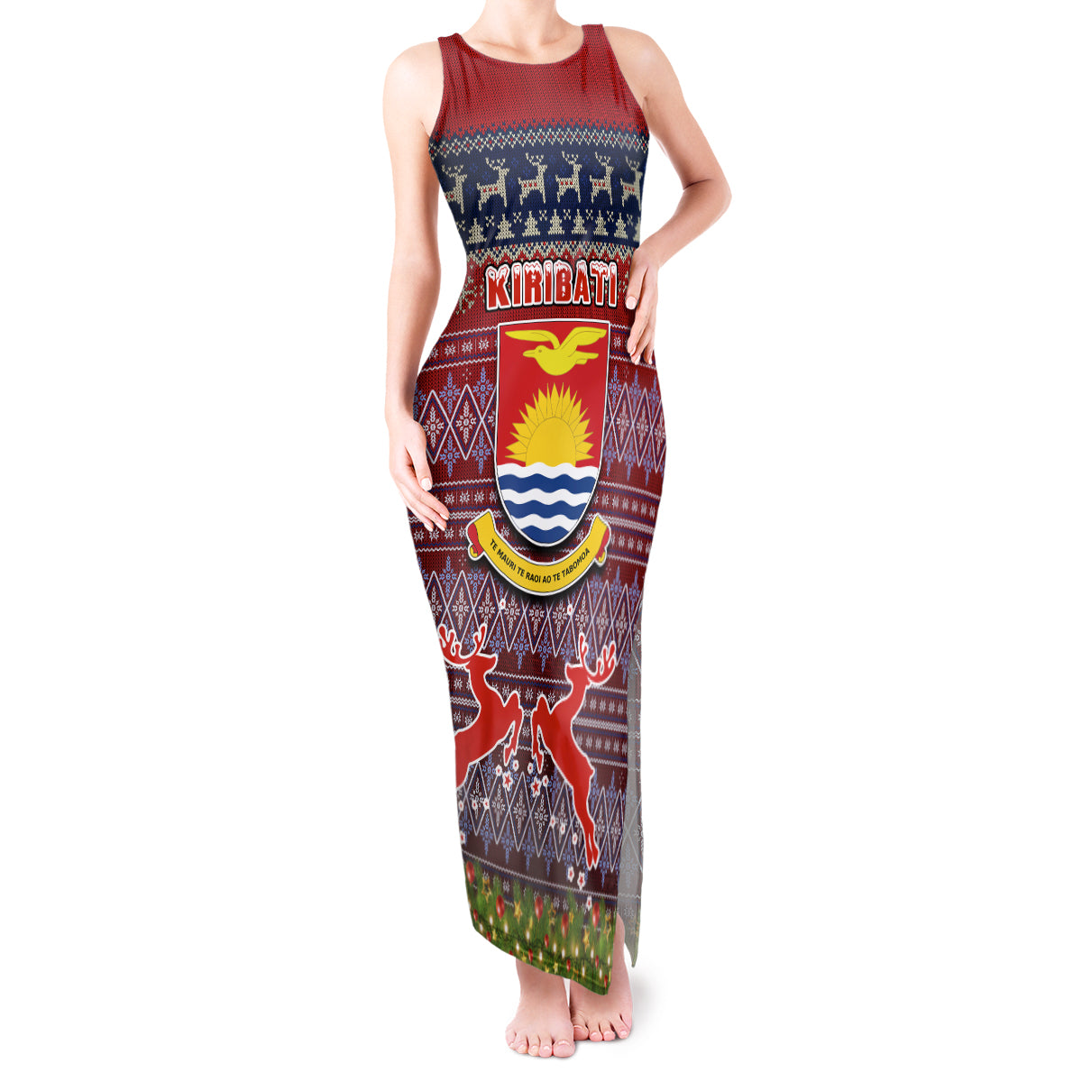 kiribati-christmas-tank-maxi-dress-coat-of-arms-and-map-beautiful-merry-xmas-snowflake