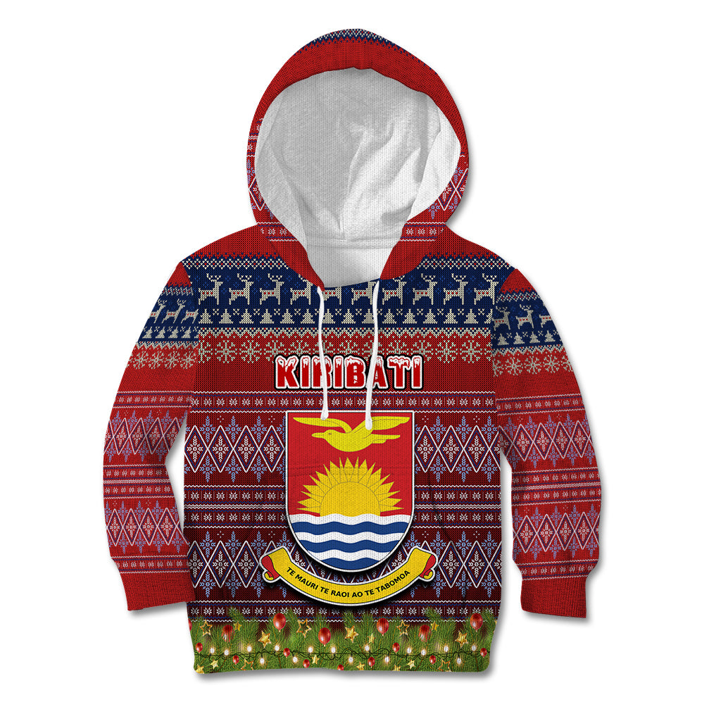 Personalised Kiribati Christmas Kid Hoodie Coat of Arms and Map Beautiful Merry Xmas Snowflake LT03 Hoodie Red - Polynesian Pride