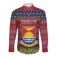 personalised-kiribati-christmas-long-sleeve-button-shirt-coat-of-arms-and-map-beautiful-merry-xmas-snowflake