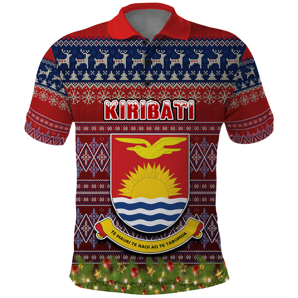 Personalised Kiribati Christmas Polo Shirt Coat of Arms and Map Beautiful Merry Xmas Snowflake LT03 Red - Polynesian Pride