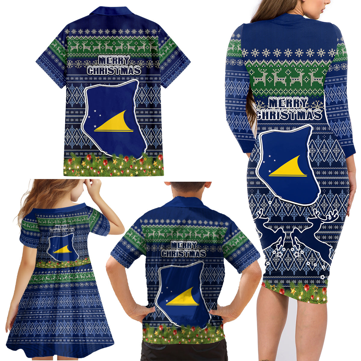 tokelau-christmas-family-matching-long-sleeve-bodycon-dress-and-hawaiian-shirt-coat-of-arms-and-map-beautiful-merry-xmas-snowflake