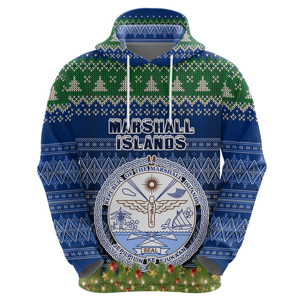 Marshall Islands Christmas Hoodie Coat of Arms and Map Beautiful Merry Xmas Snowflake LT03 - Polynesian Pride