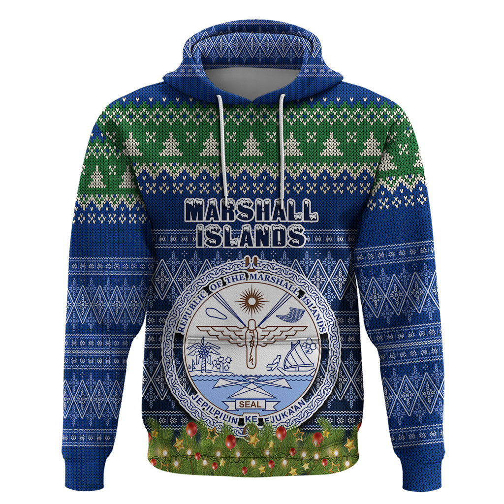 Personalised Marshall Islands Christmas Hoodie Coat of Arms and Map Beautiful Merry Xmas Snowflake LT03 Blue - Polynesian Pride