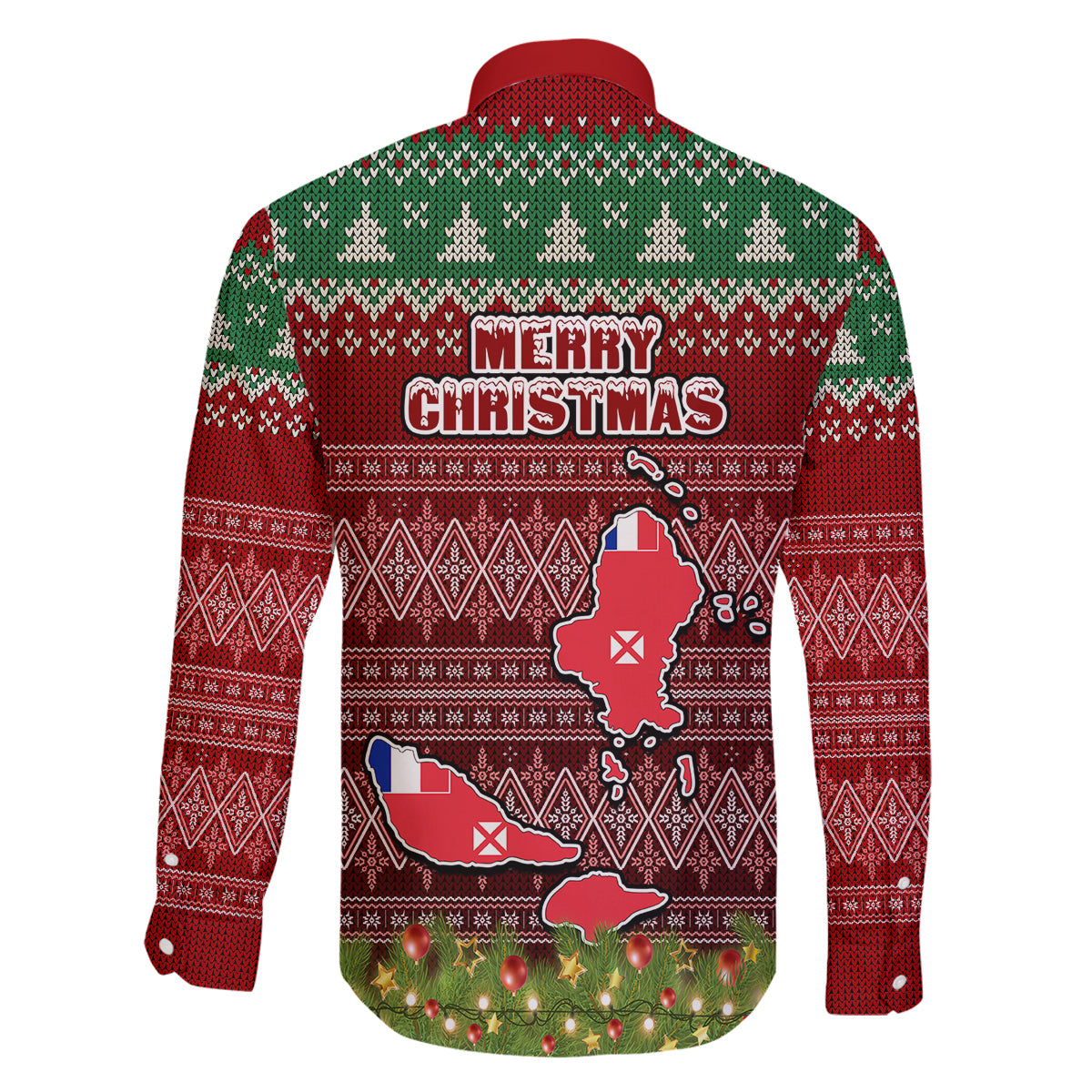 wallis-and-futuna-christmas-family-matching-long-sleeve-bodycon-dress-and-hawaiian-shirt-coat-of-arms-and-map-beautiful-merry-xmas-snowflake