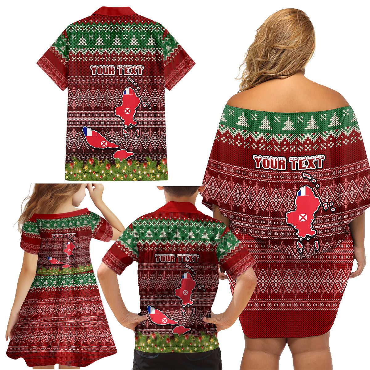 personalised-wallis-and-futuna-christmas-family-matching-off-shoulder-short-dress-and-hawaiian-shirt-coat-of-arms-and-map-beautiful-merry-xmas-snowflake