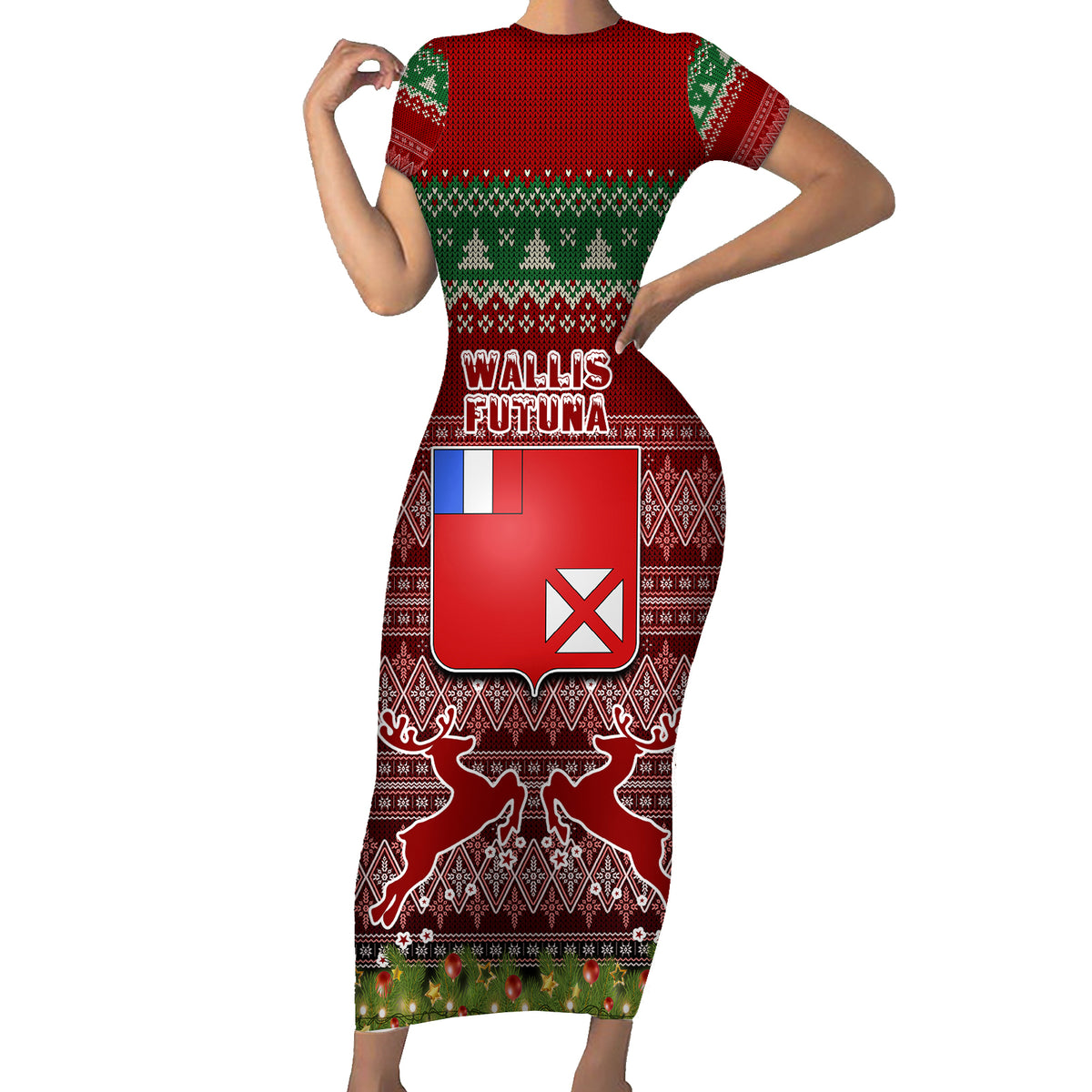 personalised-wallis-and-futuna-christmas-family-matching-short-sleeve-bodycon-dress-and-hawaiian-shirt-coat-of-arms-and-map-beautiful-merry-xmas-snowflake