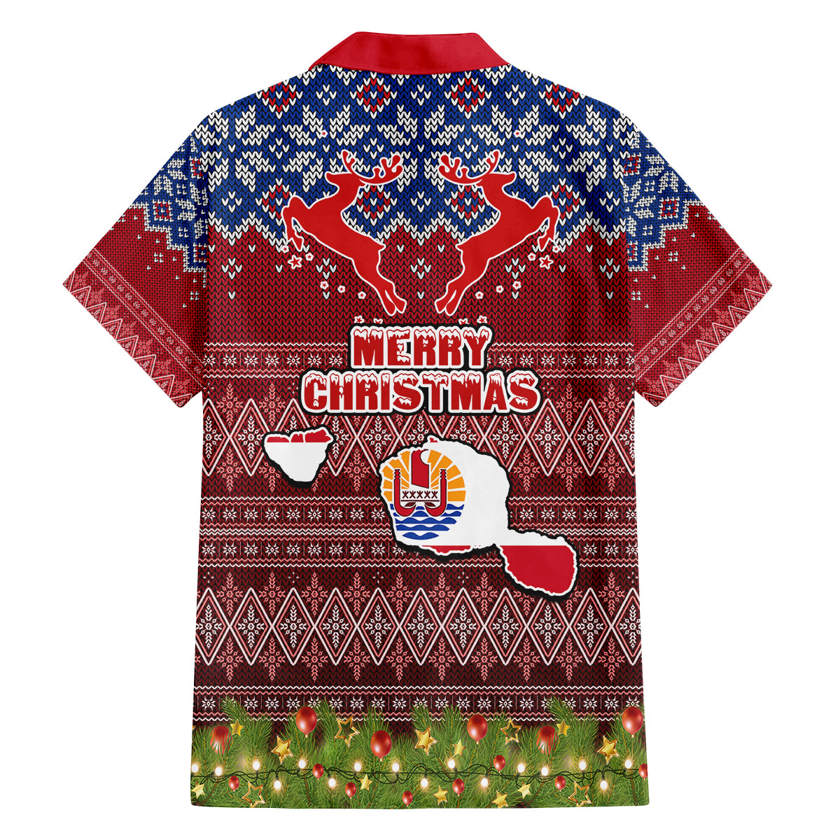 french-polynesia-christmas-family-matching-off-shoulder-long-sleeve-dress-and-hawaiian-shirt-coat-of-arms-and-map-beautiful-merry-xmas-snowflake