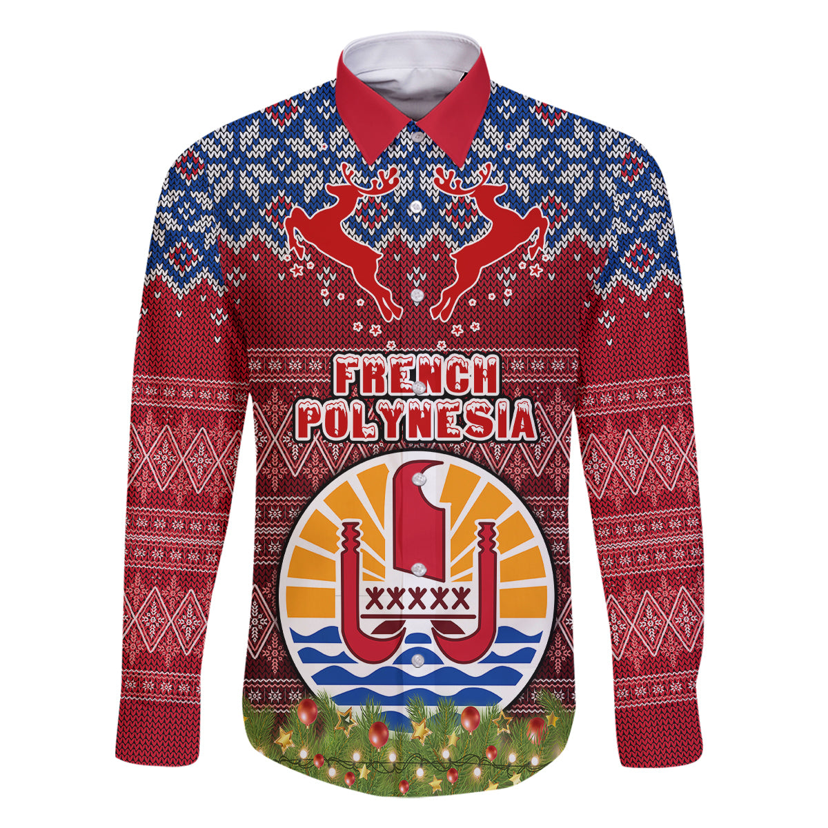 personalised-french-polynesia-christmas-family-matching-off-shoulder-maxi-dress-and-hawaiian-shirt-coat-of-arms-and-map-beautiful-merry-xmas-snowflake