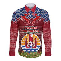 personalised-french-polynesia-christmas-long-sleeve-button-shirt-coat-of-arms-and-map-beautiful-merry-xmas-snowflake