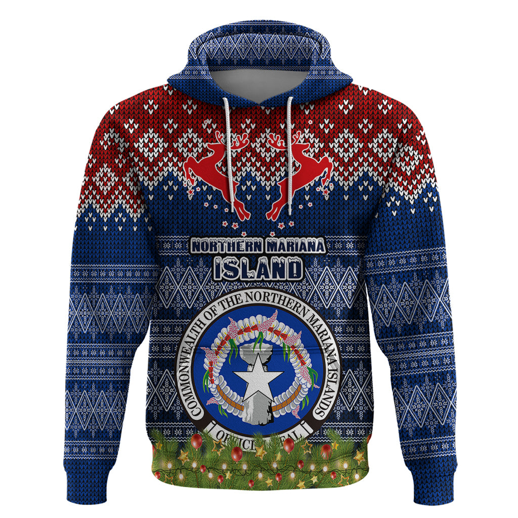 Northern Mariana Islands Christmas Hoodie Coat of Arms and Map Beautiful Merry Xmas Snowflake LT03 Blue - Polynesian Pride