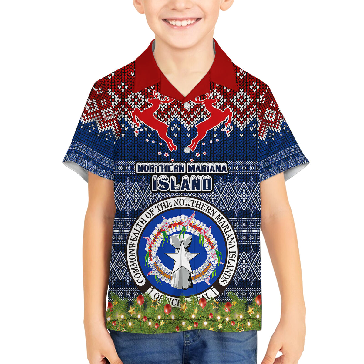 personalised-northern-mariana-islands-christmas-family-matching-off-shoulder-short-dress-and-hawaiian-shirt-coat-of-arms-and-map-beautiful-merry-xmas-snowflake