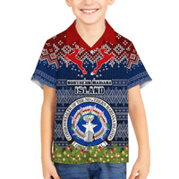 Personalised Northern Mariana Islands Christmas Family Matching Puletasi Dress and Hawaiian Shirt Coat of Arms and Map Beautiful Merry Xmas Snowflake LT03 Son's Shirt Blue - Polynesian Pride