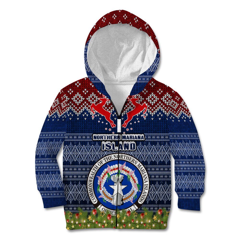 Personalised Northern Mariana Islands Christmas Kid Hoodie Coat of Arms and Map Beautiful Merry Xmas Snowflake LT03 Zip Hoodie Blue - Polynesian Pride