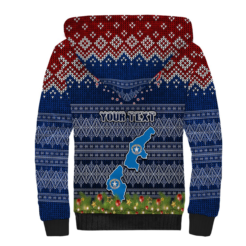 Personalised Northern Mariana Islands Christmas Sherpa Hoodie Coat of Arms and Map Beautiful Merry Xmas Snowflake LT03 - Polynesian Pride