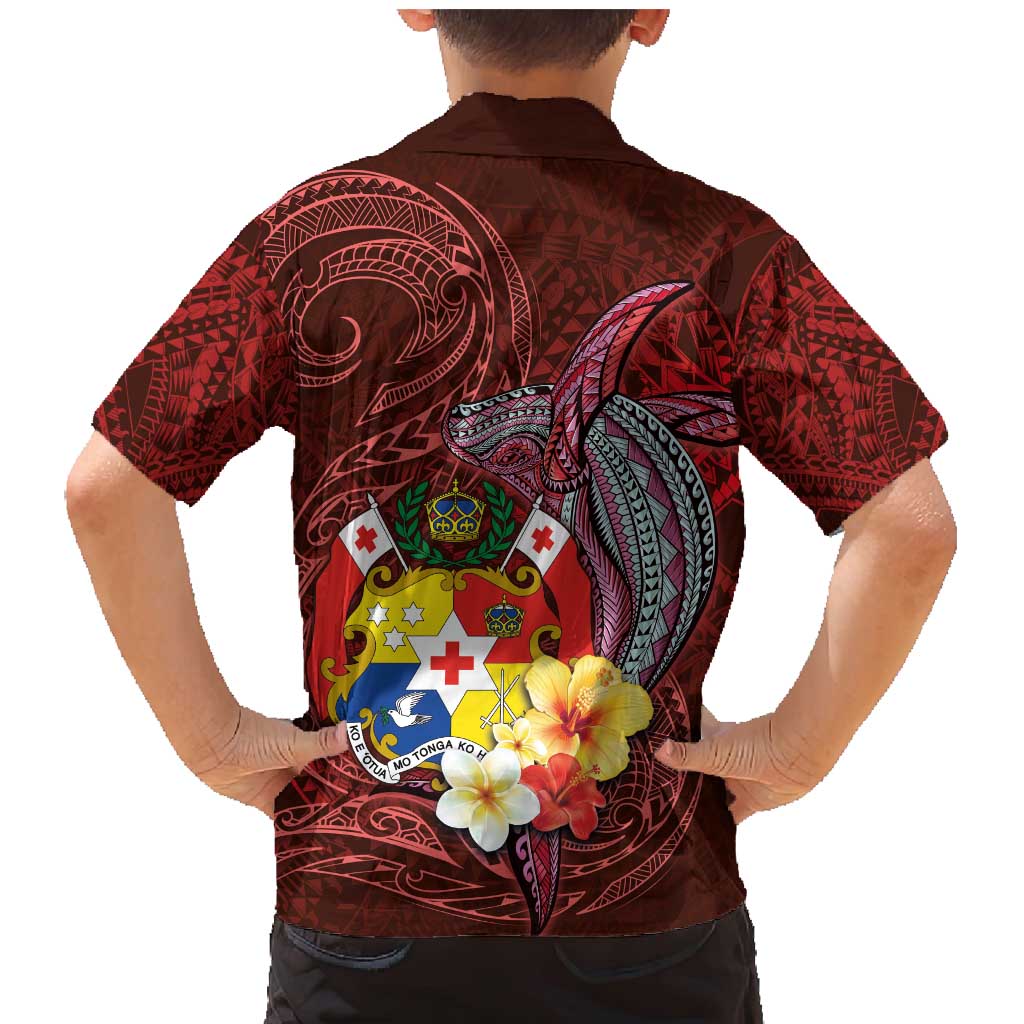 Tonga Humpback Whale Family Matching Mermaid Dress and Hawaiian Shirt National Seal with Hibiscus and Polynesian Tattoo LT03 - Polynesian Pride