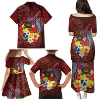 Tonga Humpback Whale Family Matching Puletasi and Hawaiian Shirt National Seal with Hibiscus and Polynesian Tattoo LT03 - Polynesian Pride