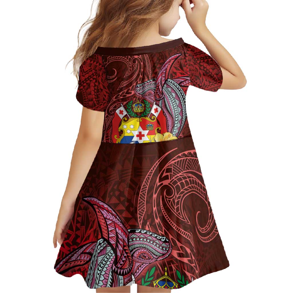 Tonga Humpback Whale Family Matching Short Sleeve Bodycon Dress and Hawaiian Shirt National Seal with Hibiscus and Polynesian Tattoo LT03 - Polynesian Pride