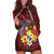 Tonga Humpback Whale Hoodie Dress National Seal with Hibiscus and Polynesian Tattoo