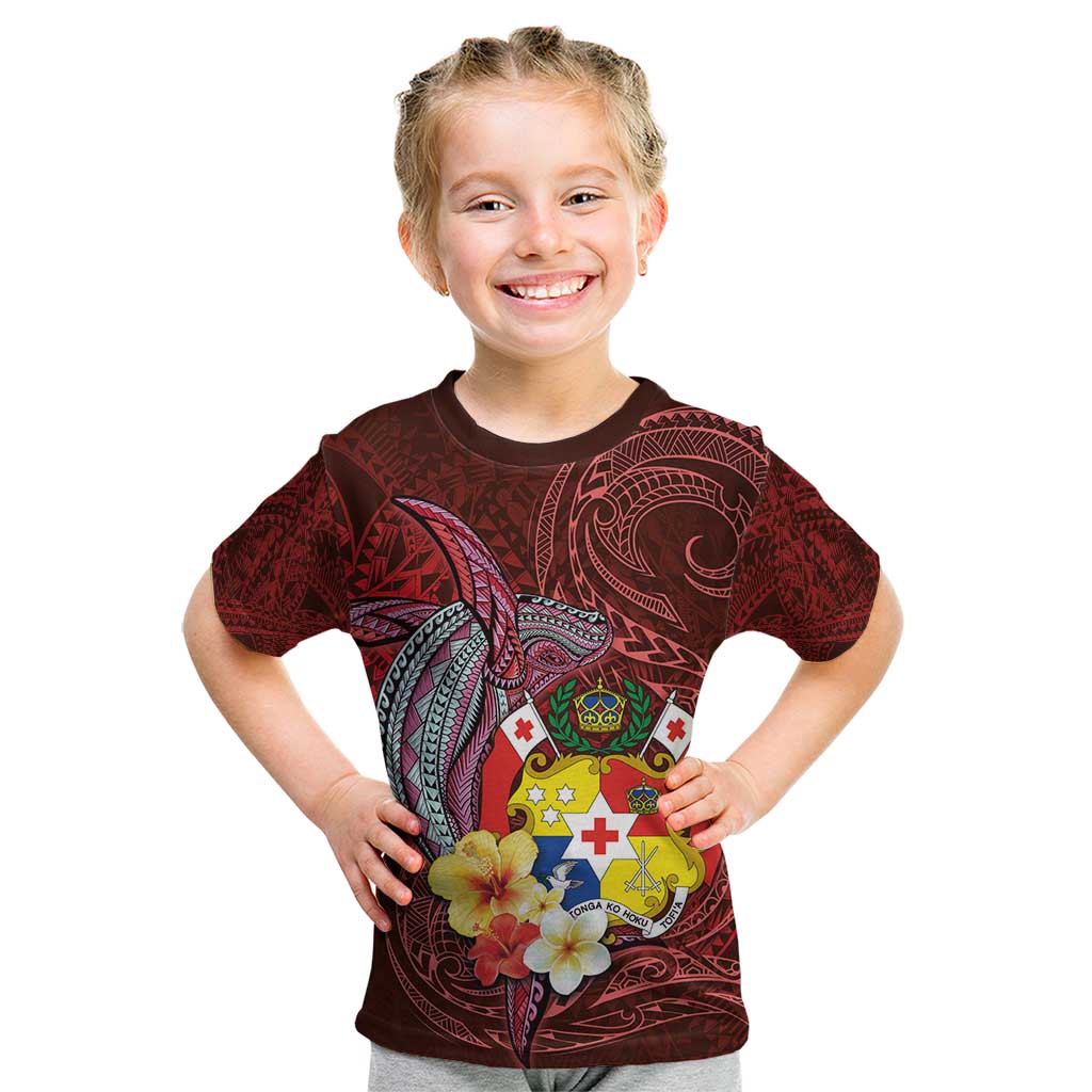 Tonga Humpback Whale Kid T Shirt National Seal with Hibiscus and Polynesian Tattoo