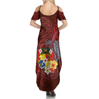 Tonga Humpback Whale Summer Maxi Dress National Seal with Hibiscus and Polynesian Tattoo LT03 - Polynesian Pride