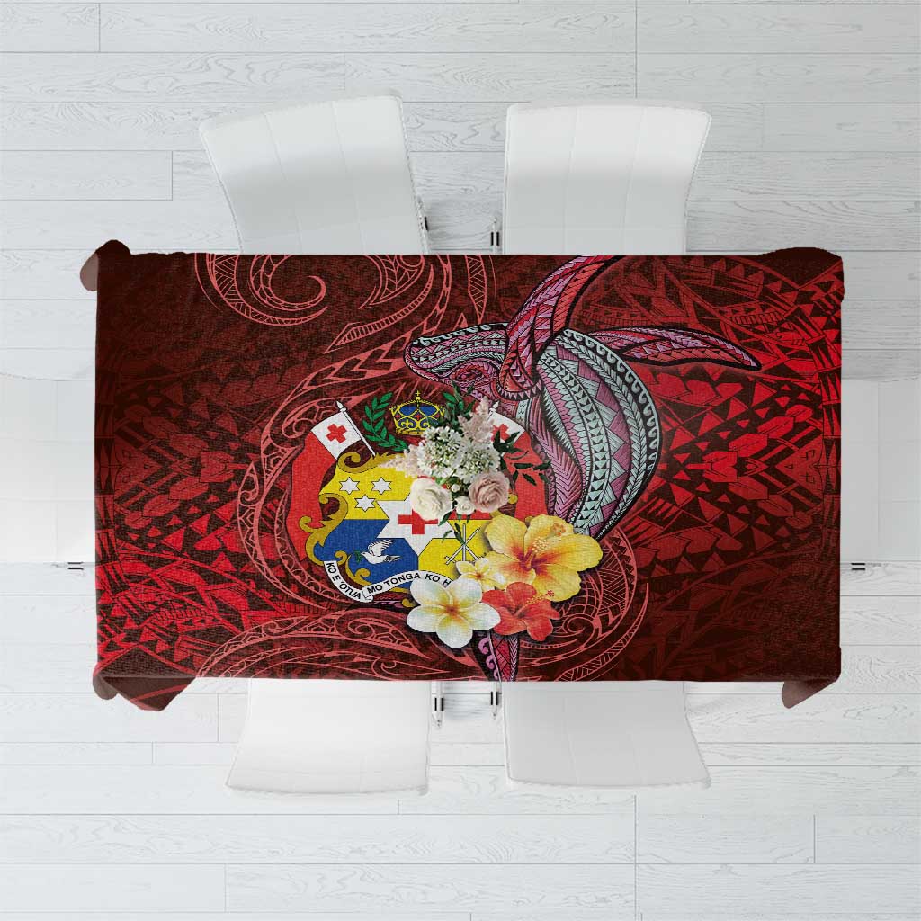 Tonga Humpback Whale Tablecloth National Seal with Hibiscus and Polynesian Tattoo