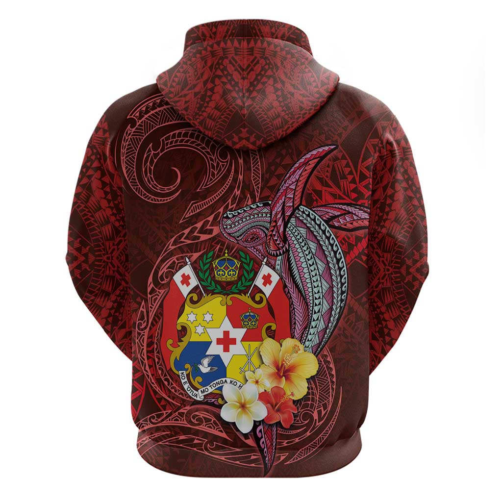 Tonga Humpback Whale Zip Hoodie National Seal with Hibiscus and Polynesian Tattoo LT03 - Polynesian Pride