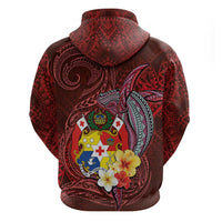 Tonga Humpback Whale Zip Hoodie National Seal with Hibiscus and Polynesian Tattoo LT03 - Polynesian Pride