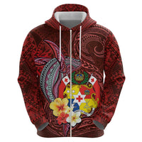 Tonga Humpback Whale Zip Hoodie National Seal with Hibiscus and Polynesian Tattoo LT03 - Polynesian Pride