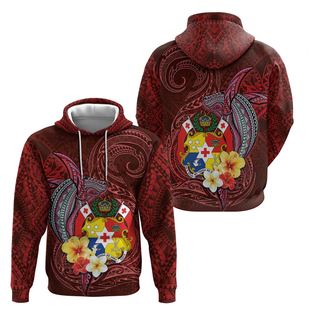 Tonga Humpback Whale Zip Hoodie National Seal with Hibiscus and Polynesian Tattoo LT03 - Polynesian Pride