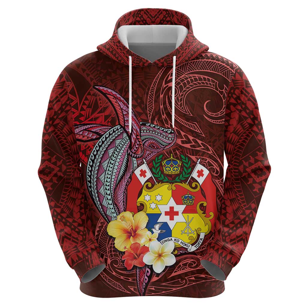 Tonga Humpback Whale Zip Hoodie National Seal with Hibiscus and Polynesian Tattoo LT03 - Polynesian Pride