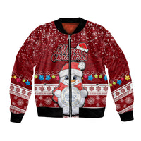 Palau Christmas Bomber Jacket Snowman and Palau Coat of Arms Maori Tribal Xmas Style LT03 Unisex Red - Polynesian Pride