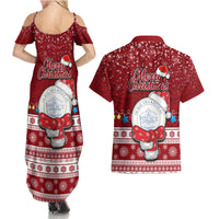 Palau Christmas Couples Matching Summer Maxi Dress and Hawaiian Shirt Snowman and Palau Coat of Arms Maori Tribal Xmas Style LT03 - Polynesian Pride