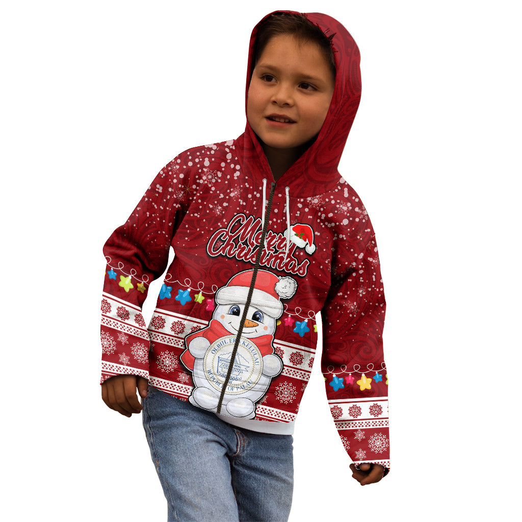 Palau Christmas Kid Hoodie Snowman and Palau Coat of Arms Maori Tribal Xmas Style LT03 - Polynesian Pride