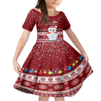 Palau Christmas Kid Short Sleeve Dress Snowman and Palau Coat of Arms Maori Tribal Xmas Style LT03 KID Red - Polynesian Pride