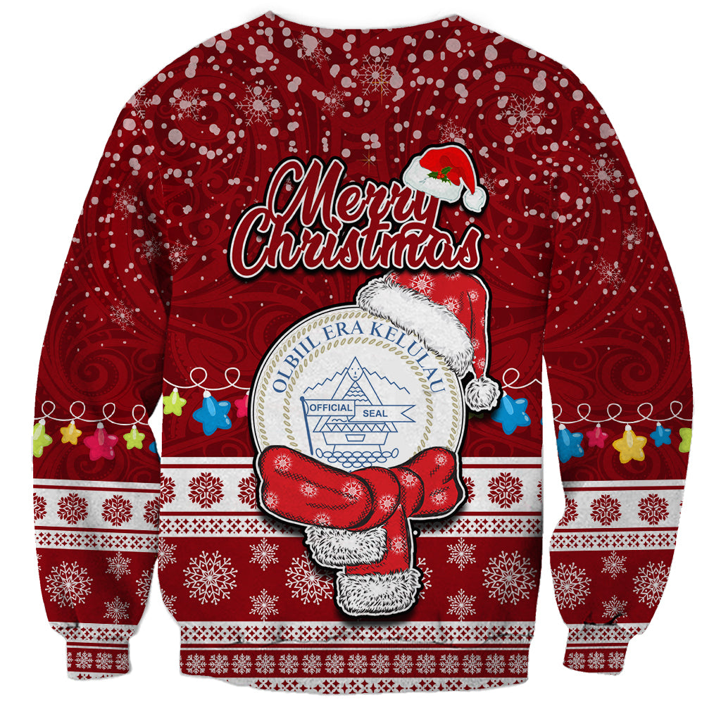 Palau Christmas Sweatshirt Snowman and Palau Coat of Arms Maori Tribal Xmas Style LT03 - Polynesian Pride