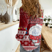 Palau Christmas Women Casual Shirt Snowman and Palau Coat of Arms Maori Tribal Xmas Style LT03 - Polynesian Pride