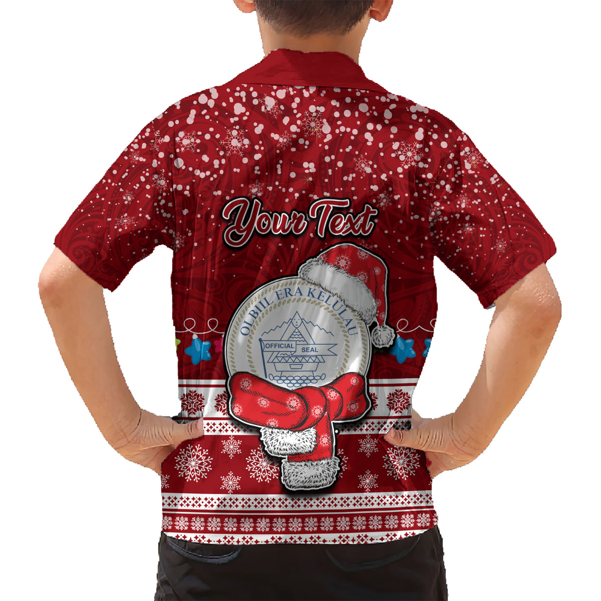Personalised Palau Christmas Kid Hawaiian Shirt Snowman and Palau Coat of Arms Maori Tribal Xmas Style LT03 - Polynesian Pride