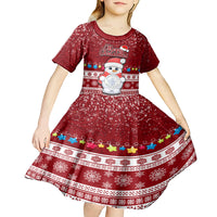 Personalised Palau Christmas Kid Short Sleeve Dress Snowman and Palau Coat of Arms Maori Tribal Xmas Style LT03 - Polynesian Pride