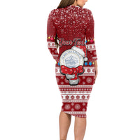 Personalised Palau Christmas Long Sleeve Bodycon Dress Snowman and Palau Coat of Arms Maori Tribal Xmas Style LT03 - Polynesian Pride
