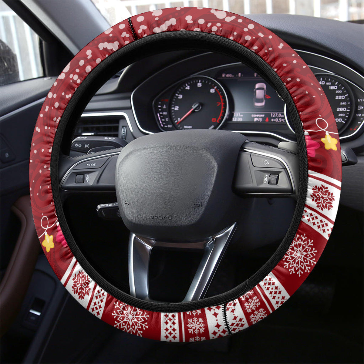 Personalised Palau Christmas Steering Wheel Cover Snowman and Palau Coat of Arms Maori Tribal Xmas Style