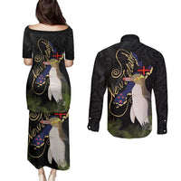 New Zealand Hoiho Couples Matching Puletasi and Long Sleeve Button Shirt Maori Art Tattoo and Silver Fern LT03 - Polynesian Pride