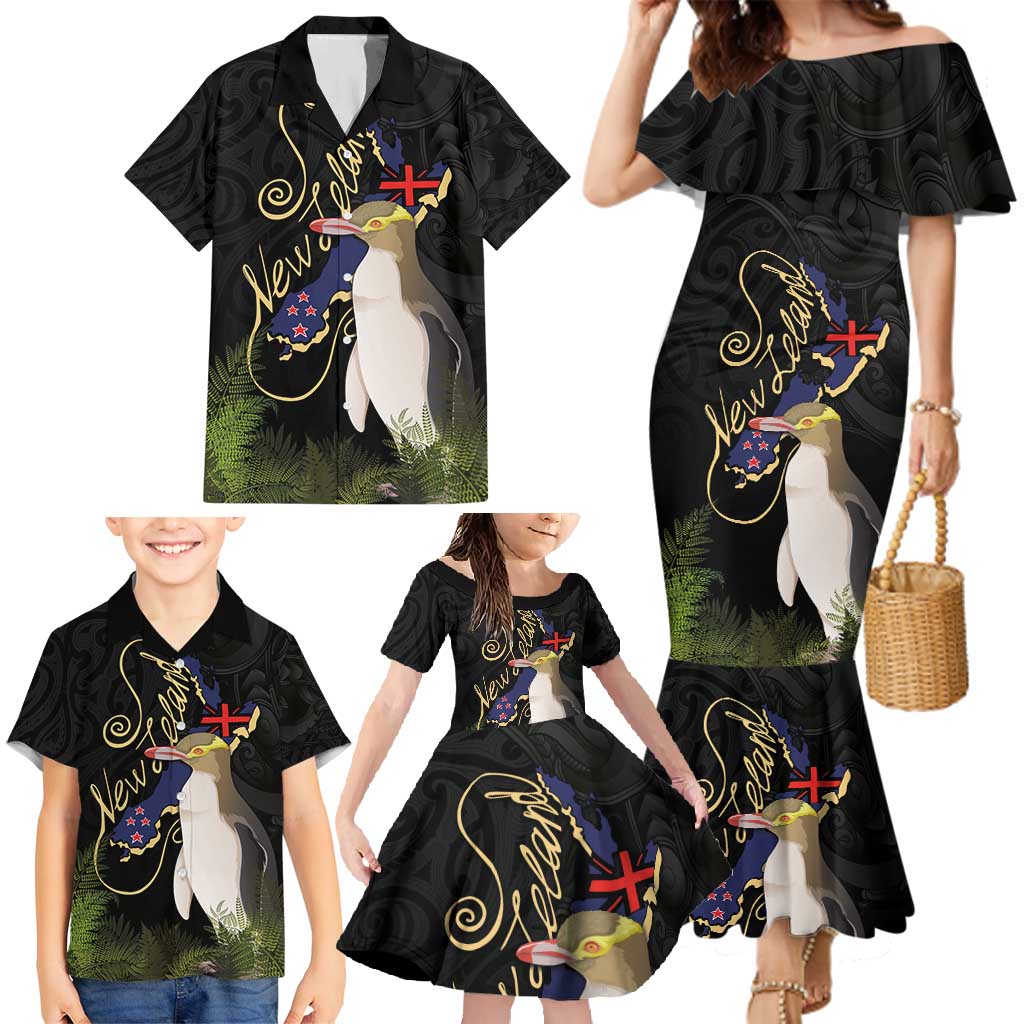 New Zealand Hoiho Family Matching Mermaid Dress and Hawaiian Shirt Maori Art Tattoo and Silver Fern LT03 - Polynesian Pride