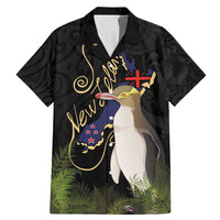 New Zealand Hoiho Family Matching Mermaid Dress and Hawaiian Shirt Maori Art Tattoo and Silver Fern LT03 Dad's Shirt - Short Sleeve Black - Polynesian Pride
