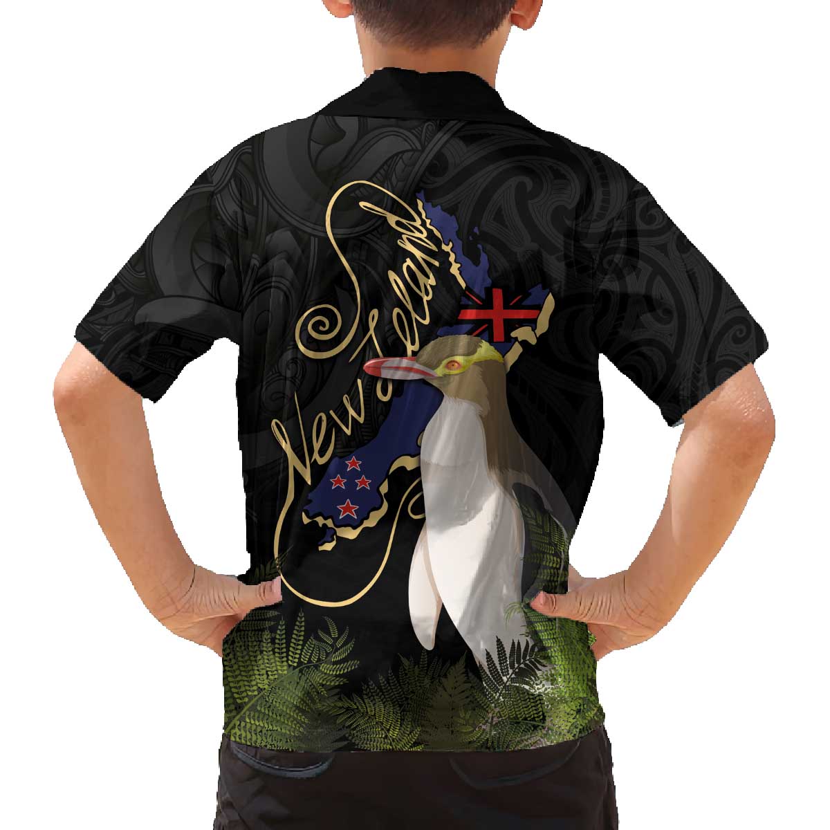 New Zealand Hoiho Family Matching Off The Shoulder Long Sleeve Dress and Hawaiian Shirt Maori Art Tattoo and Silver Fern LT03 - Polynesian Pride