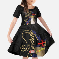 New Zealand Hoiho Family Matching Puletasi and Hawaiian Shirt Maori Art Tattoo and Silver Fern LT03 Daughter's Dress Black - Polynesian Pride