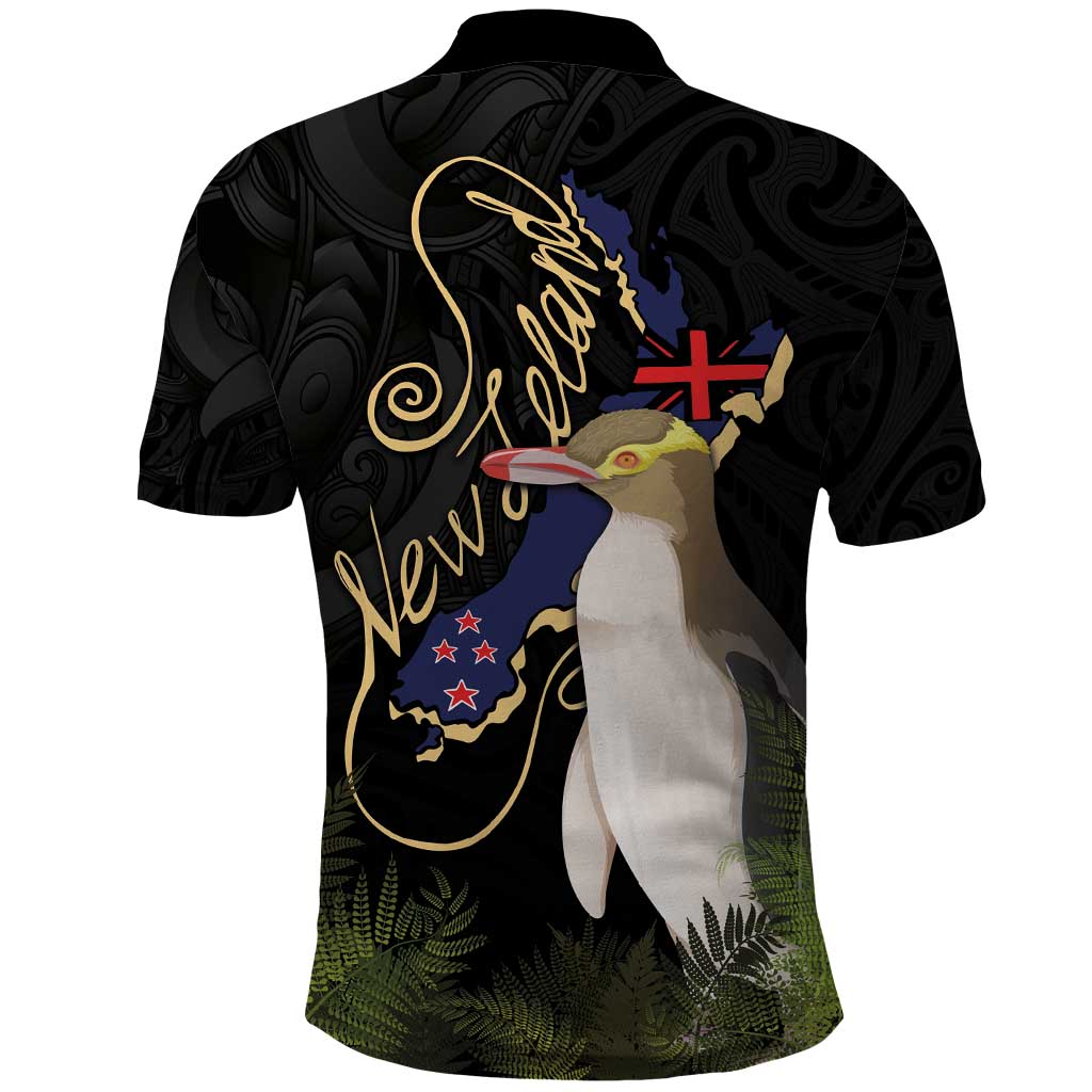 New Zealand Hoiho Polo Shirt Maori Art Tattoo and Silver Fern